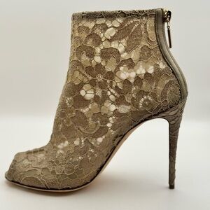 New Dolce & Gabbana "Taomina" Champagne Corded Lace Ankle Boots Size 36